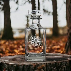 Compass Decanter 26 Oz Bourbon Whisky Glass Mountains Customize Premium NEW